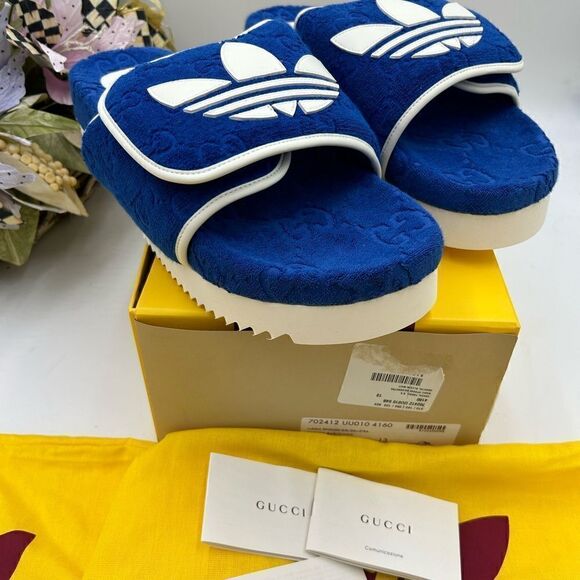 Men’s Gucci, X Adidas monogram, GG slides size 13 made in Italy - Picture 3 of 9